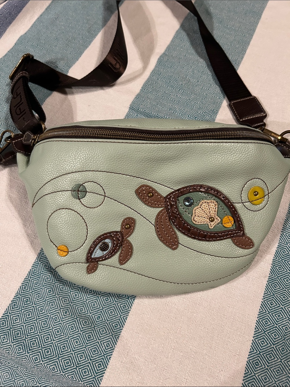 Mint Green Turtle Appliqué Crossbody Bag